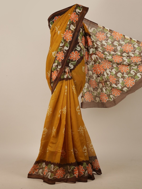

Pothys Mustard Yellow & Brown Printed Saree