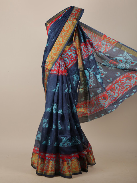 

Pothys Navy Blue & Red Printed Saree