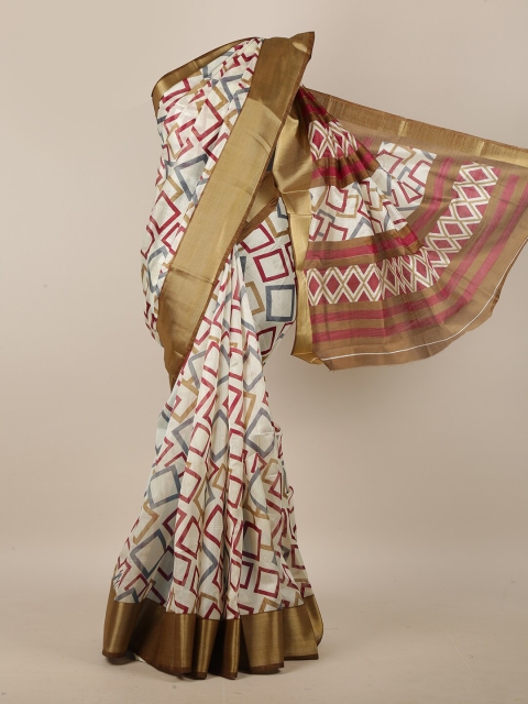 

Pothys Cream-Coloured & Tan Brown Printed Saree
