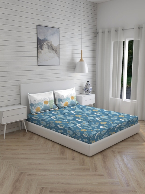 

Layers Blue & Orange Floral 104 TC Queen Bedsheet with 2 Pillow Covers