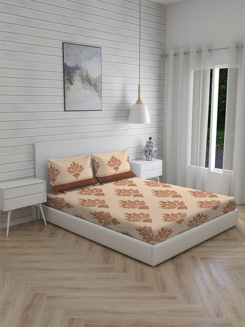 

Layers Brown Floral 104 TC Queen Bedsheet with 2 Pillow Covers