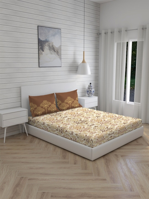 

Layers Beige & White Floral 104 TC Cotton Queen Bedsheet with 2 Pillow Covers
