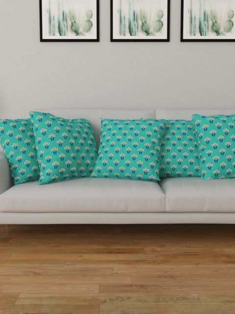 

Home Centre Set Of 5 Turquoise Blue Floral Square Cushion Covers