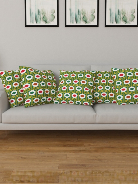 

Home Centre Green & White Set of 5 Geometric Square Cushion Covers
