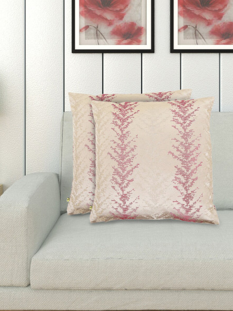 

Home Centre Beige & Mauve Set of 2 Floral Square Cushion Covers