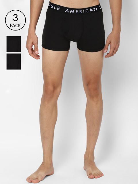 

AMERICAN EAGLE OUTFITTERS Men Pack Of 3 Black Solid Cotton Trunks WEC0233268900
