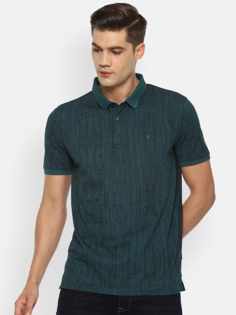 

V Dot Men Green & Black Printed Polo Collar Slim Fit T-shirt