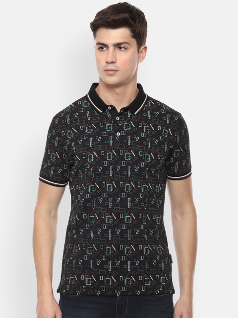 

V Dot Men Black & White Printed Polo Collar Slim Fit T-shirt