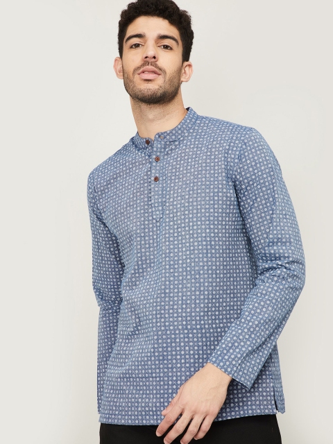 

Melange by Lifestyle Men Blue & White Geometric Printed Kurta