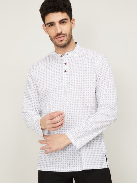 

Melange by Lifestyle Men White & Grey Geometric Printed Thread Work Kurta