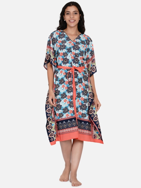 

The Kaftan Company Blue Printed Nightdress