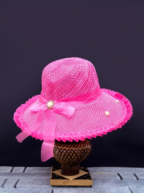 

Golden Peacock Women Pink Woven-Design Straw Sun Hat