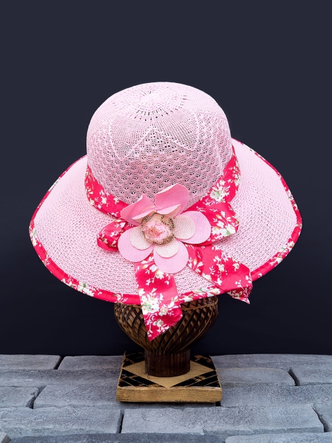 

Golden Peacock Women Pink Woven-Design Straw Sun Hat