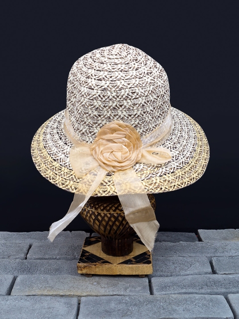 

Golden Peacock Women Cream-Coloured Woven Design Straw Sun Hat