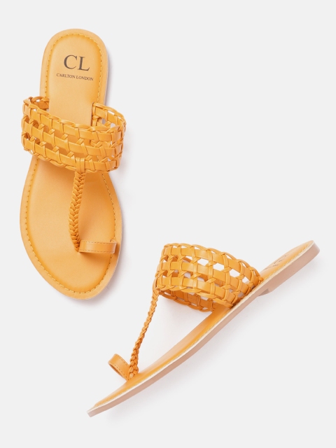 

Carlton London Women Mustard Yellow Basketweave One Toe Flats