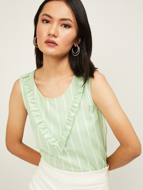 

Bossini Green Striped Regular Top