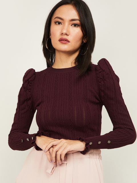 

CODE by Lifestyle Burgundy Self Design Regular Top