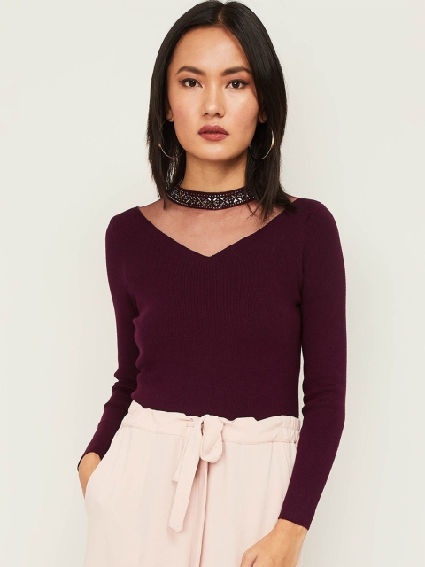 

CODE by Lifestyle Burgundy Choker Neck Regular Top