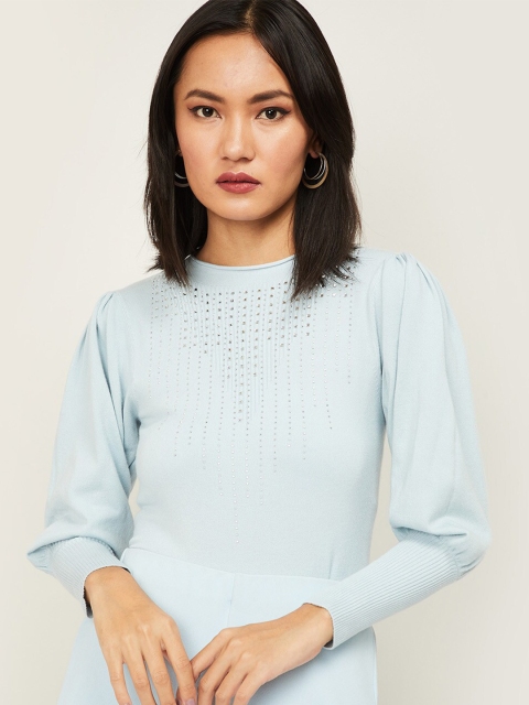 

CODE by Lifestyle Blue & Silver-Toned Embellished Regular Top