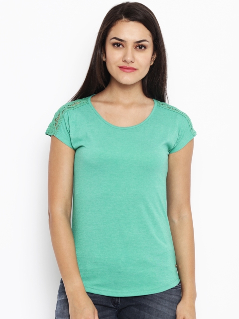 

Park Avenue Women Sea Green Solid Round Neck T-shirt