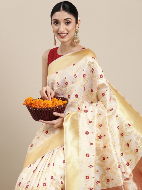 

SHAVYA Gold-Toned Woven Design Zari Pure Silk Saree