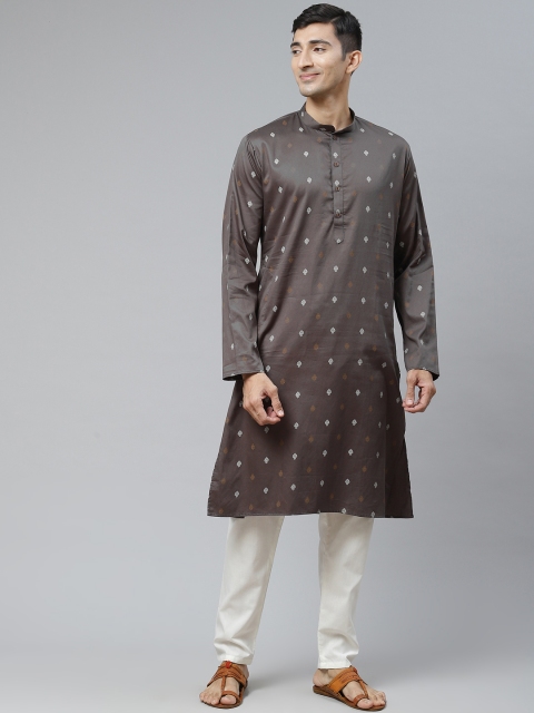 

MANQ Men Grey Ethnic Motifs Printed Regular Pure Cotton Kurta with Pyjamas