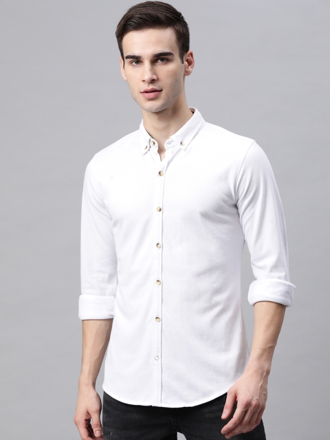 

MANQ Men White Slim Fit Cotton Casual Shirt