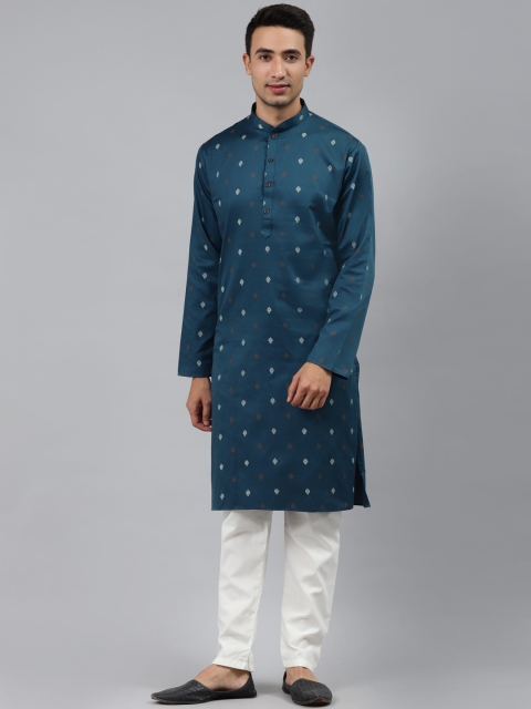 

MANQ Men Teal Ethnic Motifs Printed Regular Pure Cotton Kurta with Pyjamas