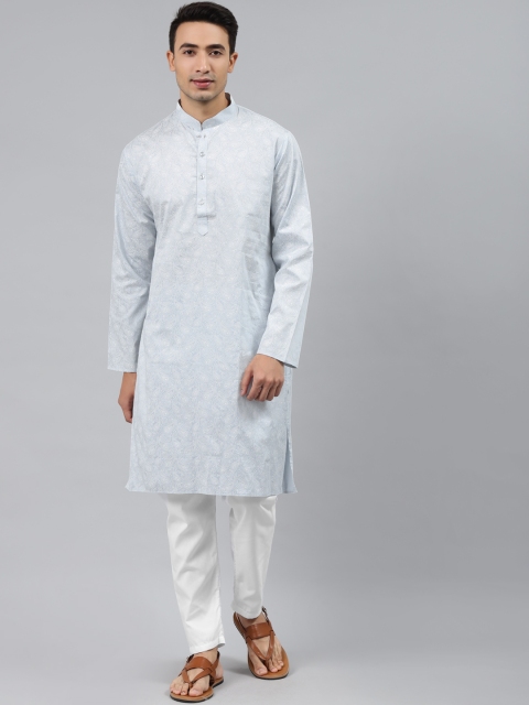 

MANQ Men Grey Paisley Printed Regular Pure Cotton Kurta with Pyjamas