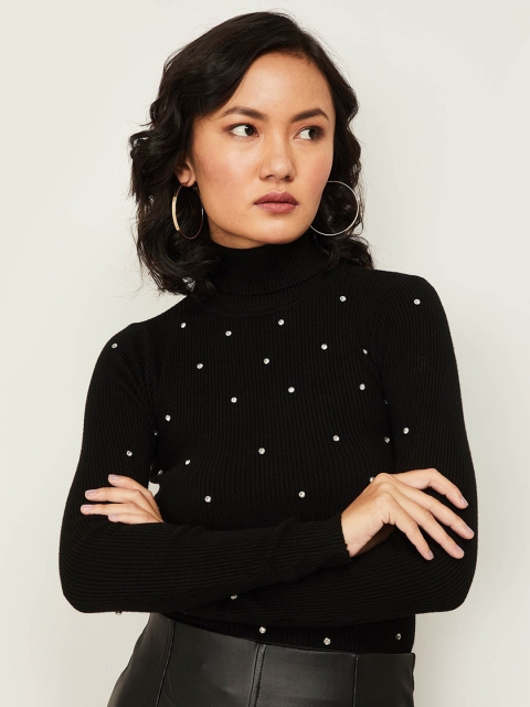 

Ginger by Lifestyle Women Black Embellished Regular Top