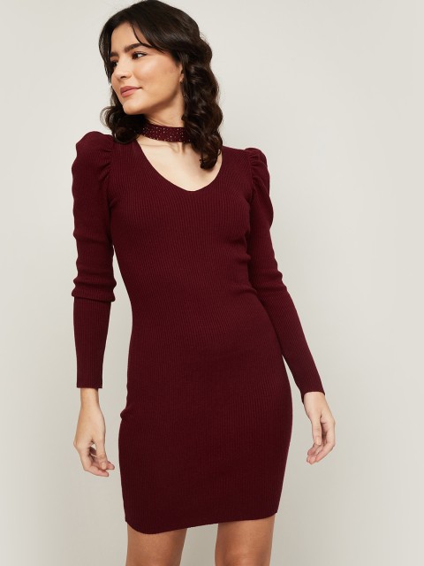 

Ginger by Lifestyle Women Burgundy Bodycon Dress