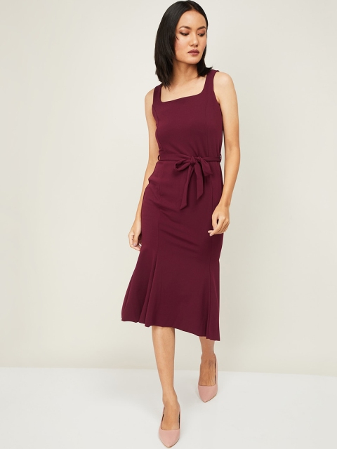 

CODE by Lifestyle Women Burgundy Sheath Midi Tie-Up Dress
