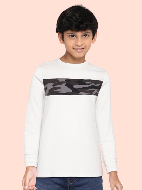 

Marks Spencer Boys White Olive Green Camouflage Printed Pure Cotton T-shirt