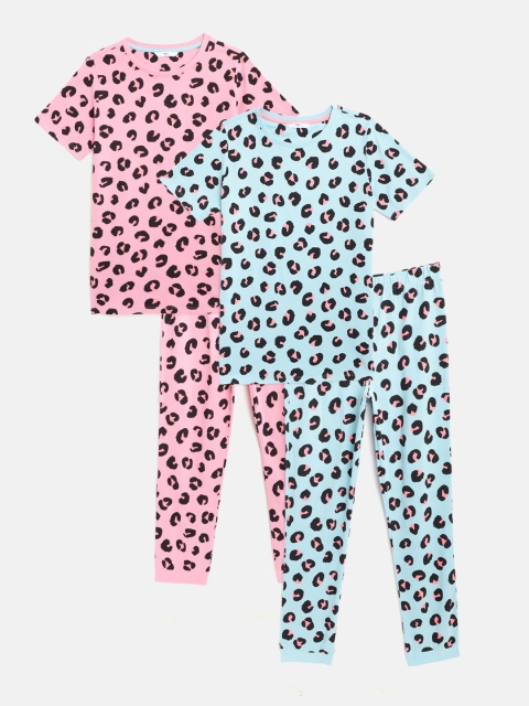 

Marks & Spencer Girls Pack of 2 Pink & Blue Animal Printed Cotton Night suits