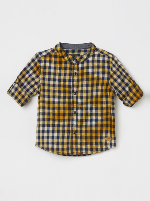 

Juniors by Lifestyle Boys Mustard Yellow & White Opaque Checked Cotton Casual Shirt