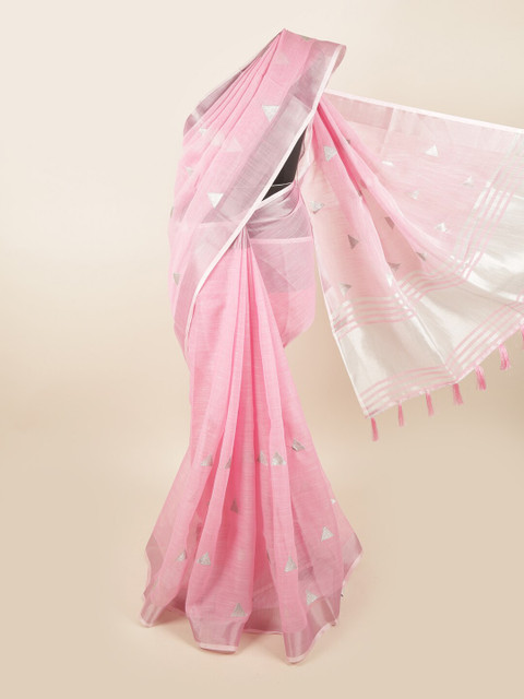 

Pothys Pink & Silver-Toned Woven Design Saree