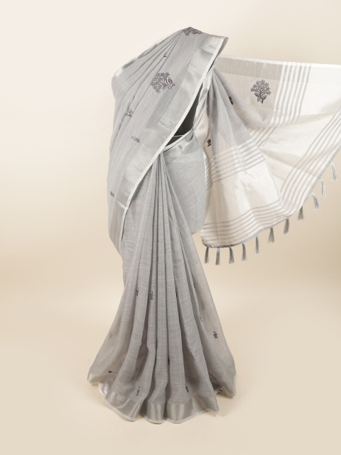 

Pothys Grey & Silver-Toned Floral Zari Saree