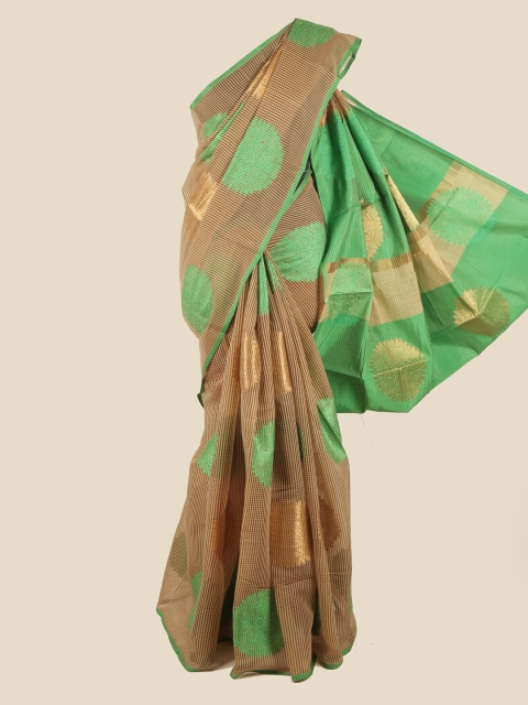 

Pothys Brown & Green Ethnic Motifs Chanderi Cotton Saree
