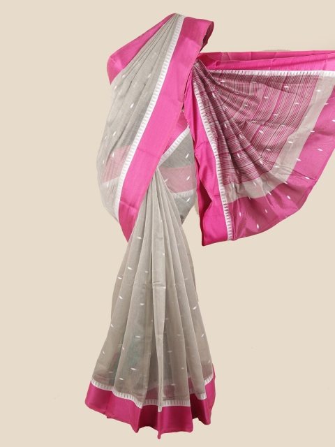 

Pothys Grey & Pink Printed Chanderi Cotton Saree
