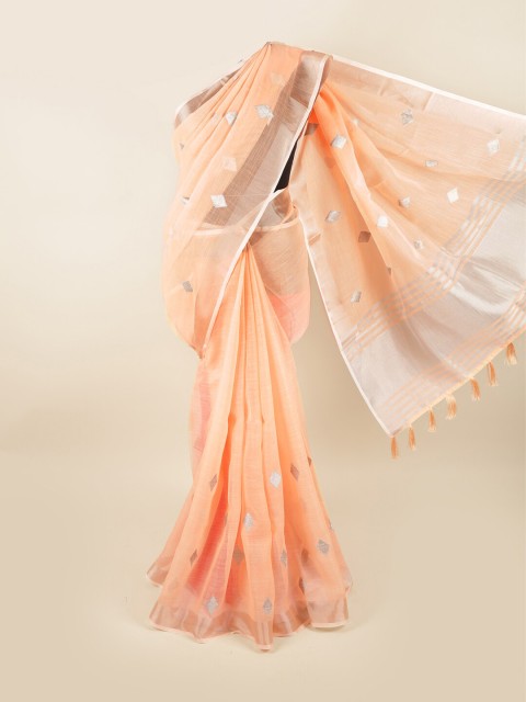 

Pothys Peach-Coloured & Silver-Toned Zari Saree