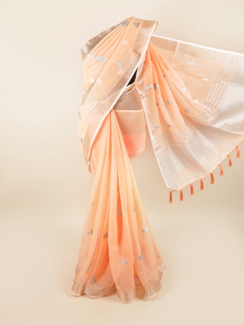 

Pothys Peach-Coloured & Silver-Toned Zari Saree