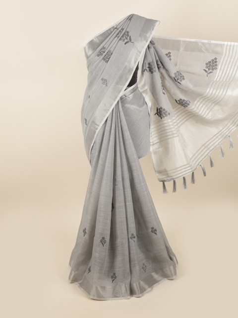 

Pothys Grey & Silver-Toned Floral Embroidered Saree