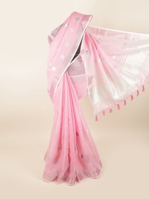 

Pothys Pink & Silver-Toned Woven Design Zari Saree