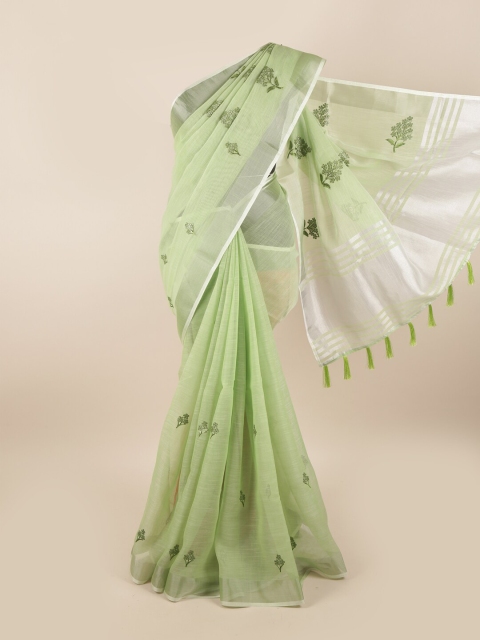 

Pothys Green & Silver-Toned Floral Saree
