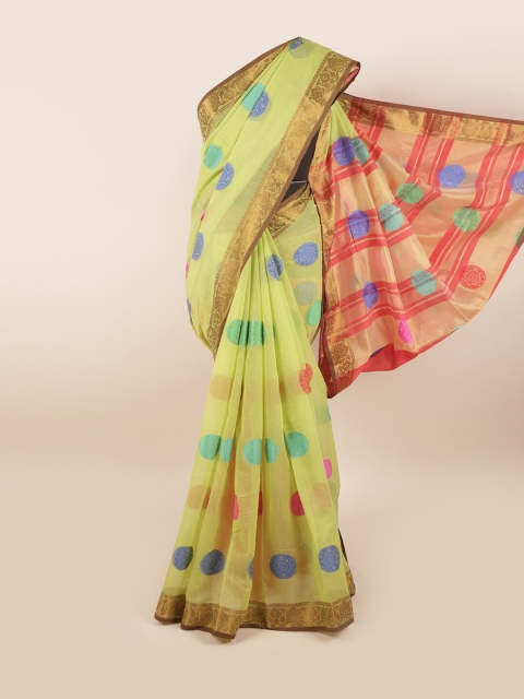 

Pothys Green & Peach-Coloured Chanderi Cotton Saree
