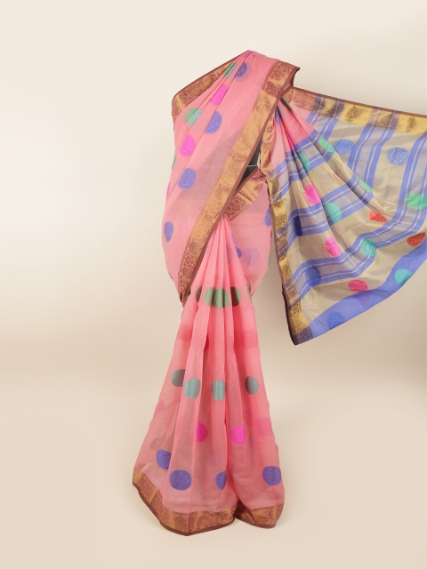 

Pothys Pink & Gold-Toned Woven Design Chanderi Cotton Zari Saree