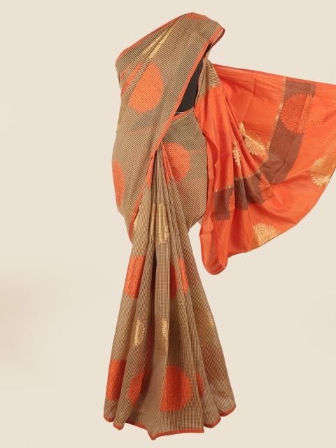 

Pothys Brown & Orange Ethnic Motifs Chanderi Cotton Saree