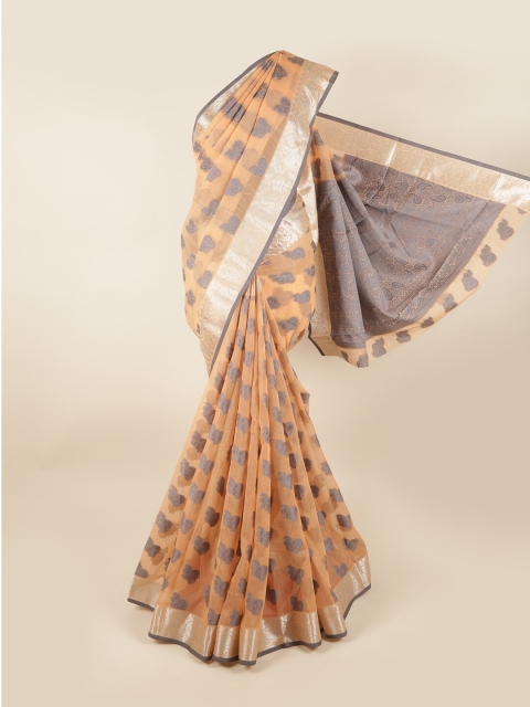 

Pothys Orange & Grey Ethnic Motifs Zari Chanderi Cotton Saree