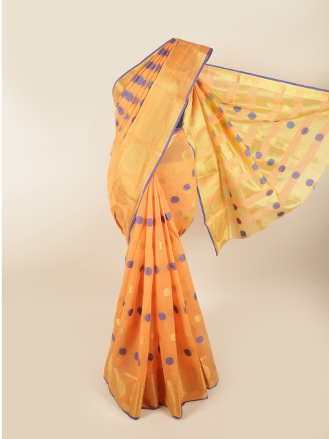 

Pothys Orange & Blue Ethnic Motifs Chanderi Cotton Saree