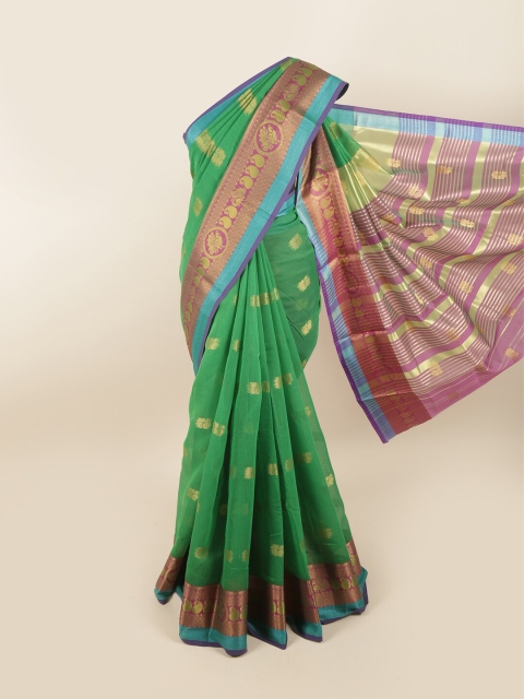 

Pothys Green & Pink Ethnic Motifs Chanderi Cotton Zari Saree